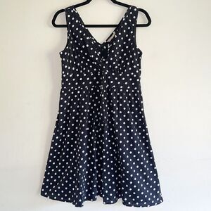 Tu Fit Flare Dress Polka Dot Size 12 Cotton Sleeveless V Neck Black White Womens